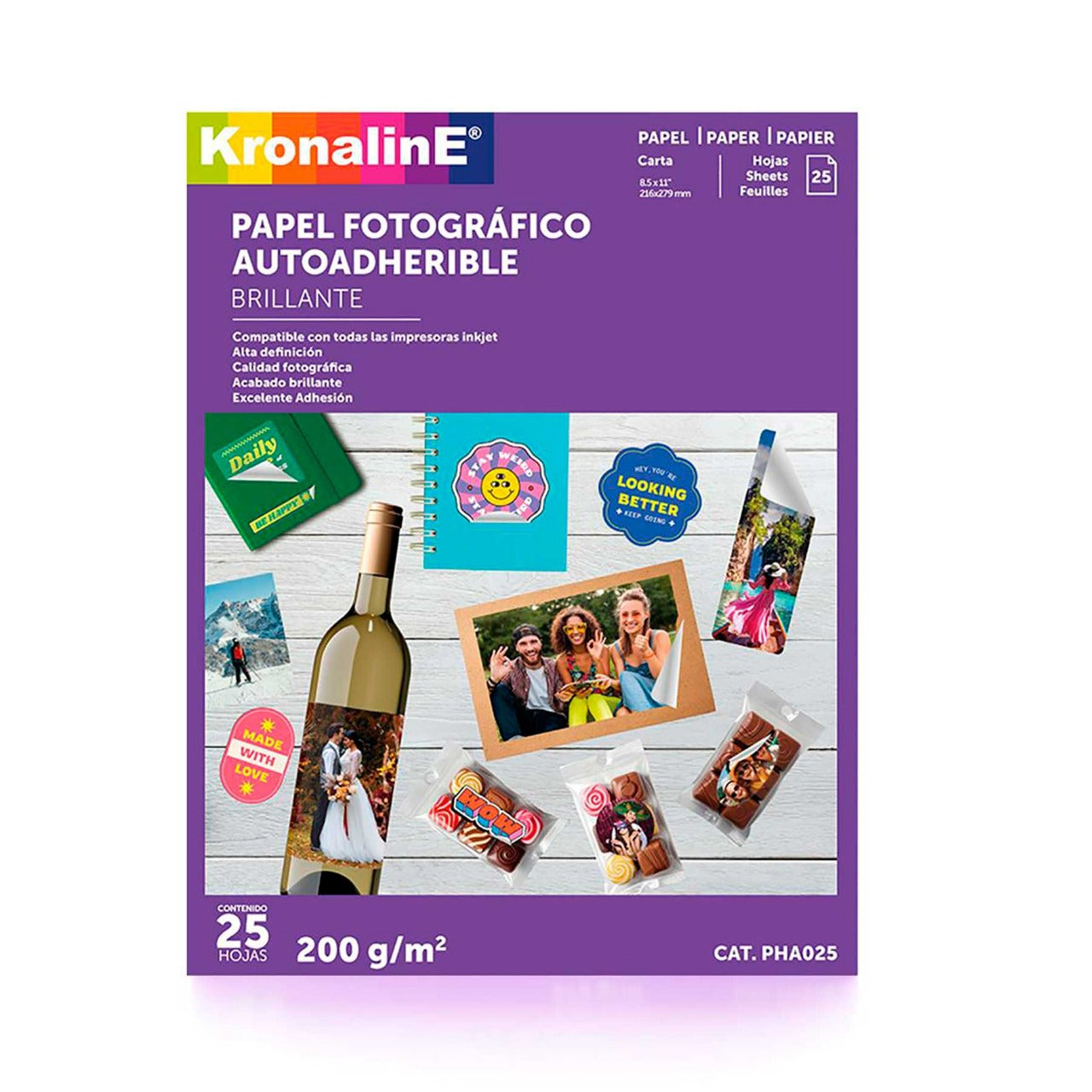 PAP. ADHESIVO PHOTO BRILLANTE T/CARTA 25Hj Kronaline